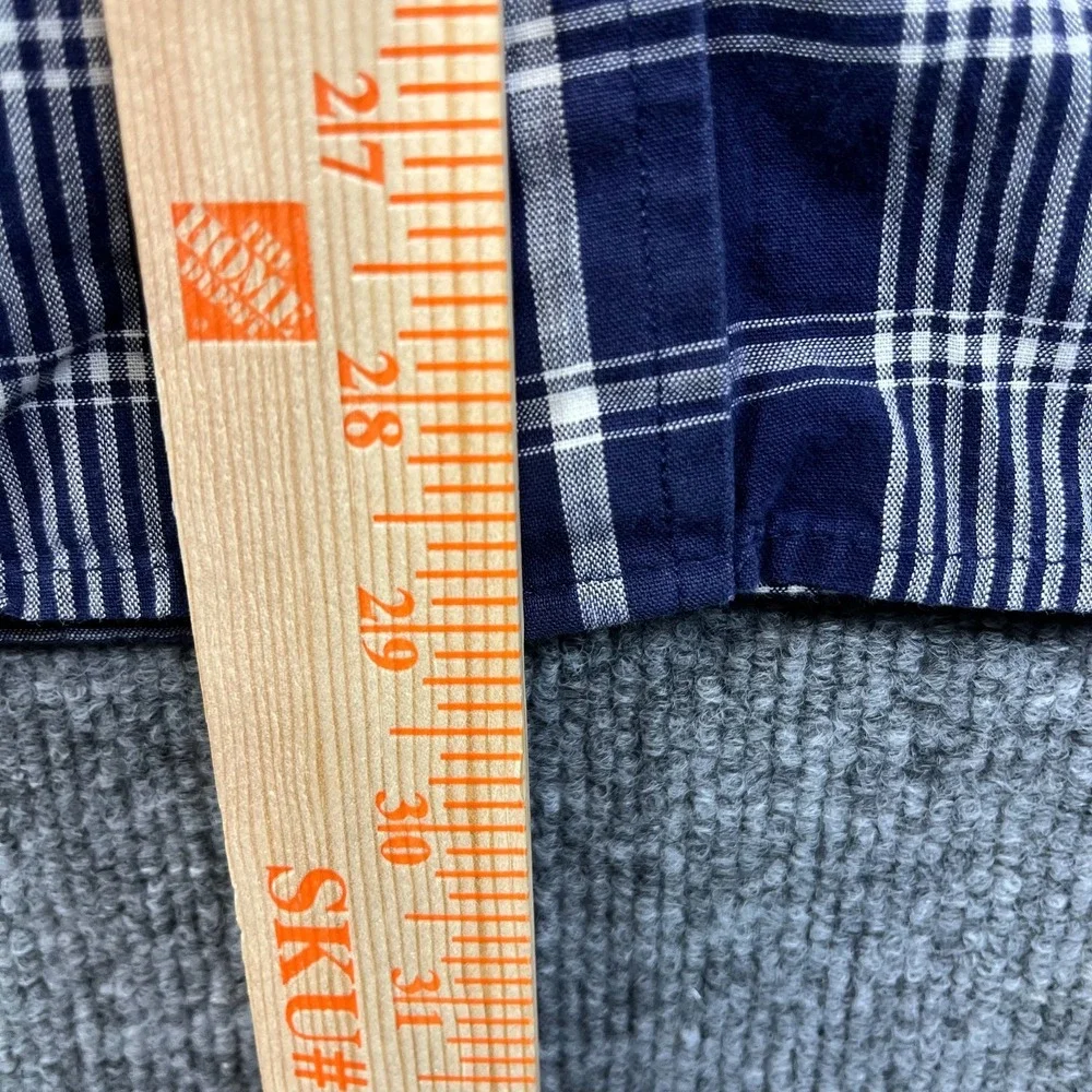 Banana Republic Button Up Short Sleeve Shirt Men Blue White Plaid Slim Fit Large
